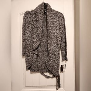 Black and white cardigan sweater with belt. Size Medium.